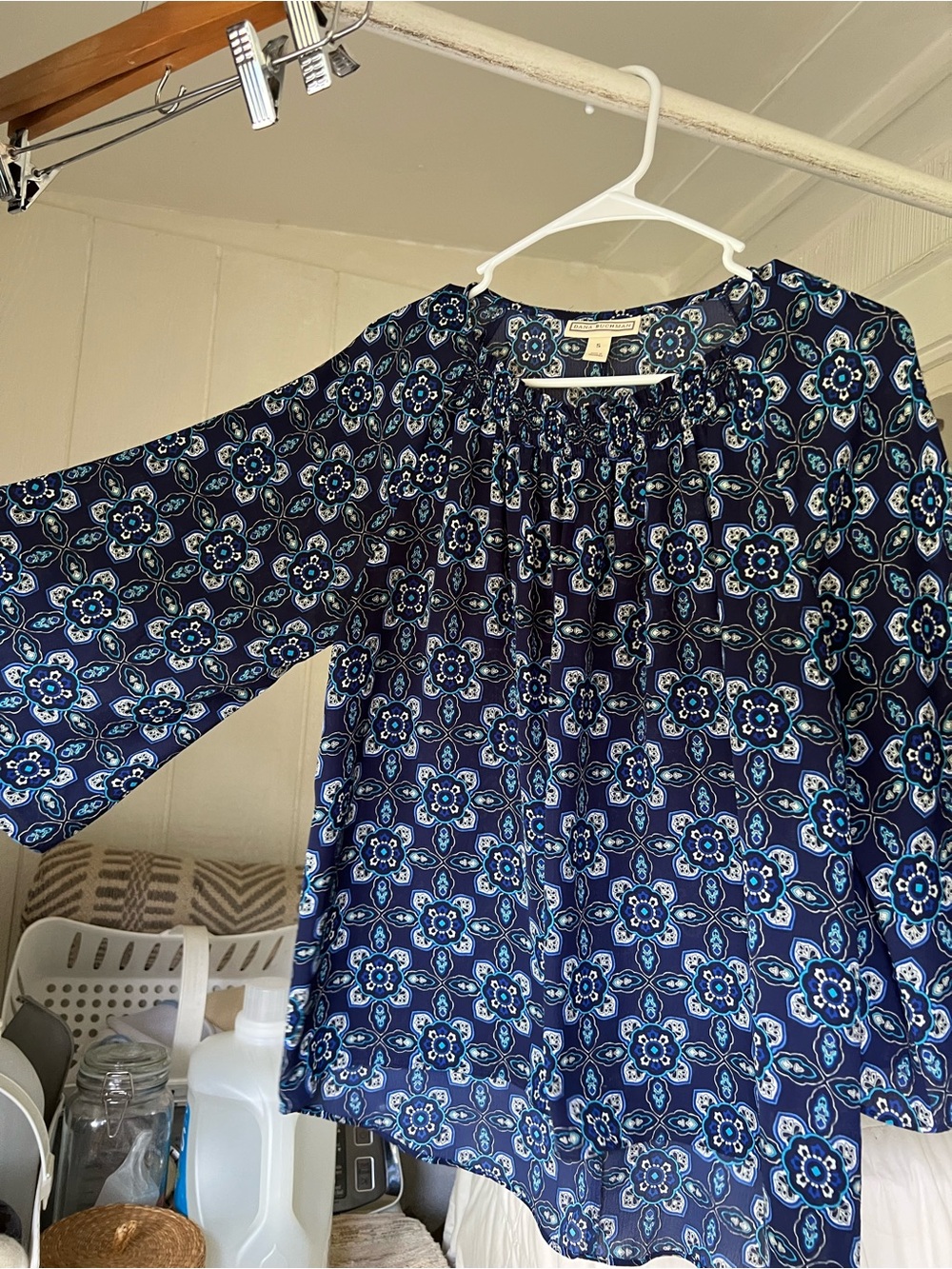 🌻Navy Blue Floral Medallion Peasant Top